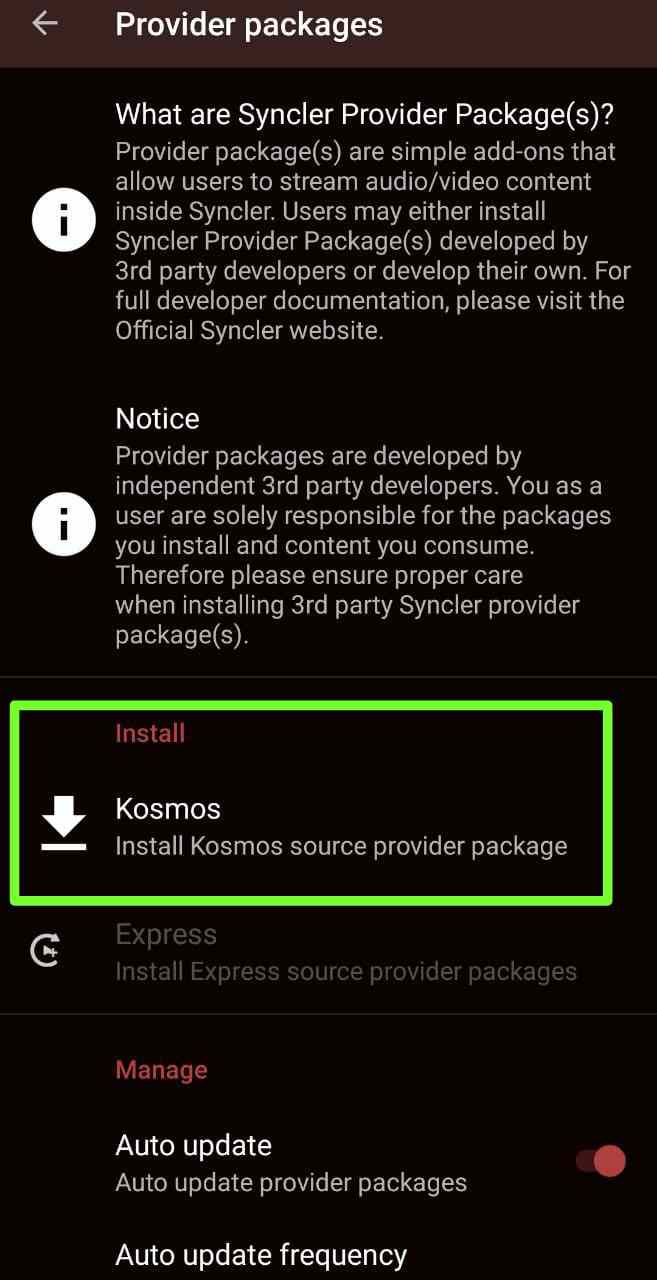 free kosmos provider package for Syncler