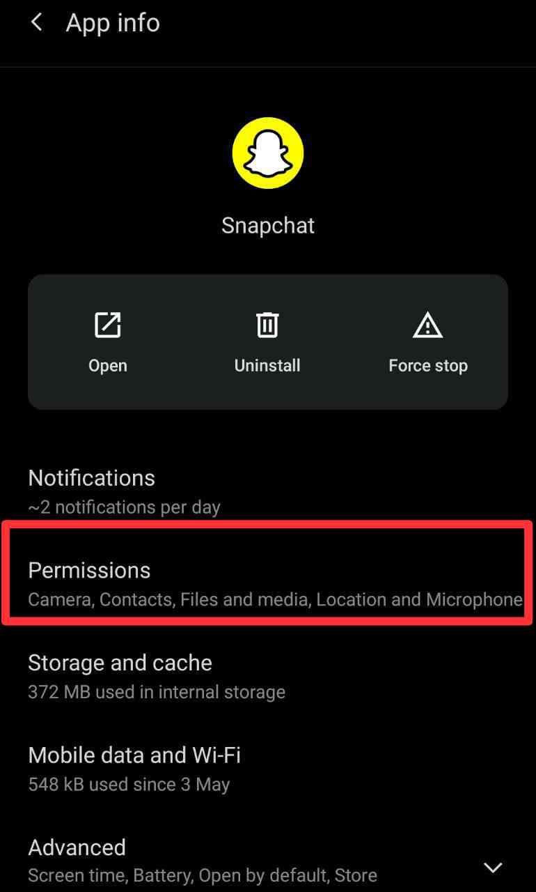 Permissions on Snapchat