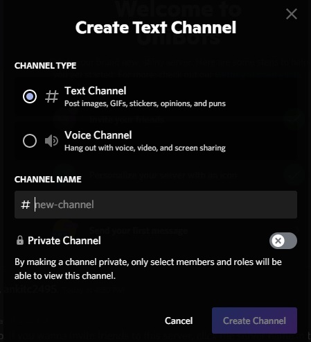 create Welcome Channel in Discord pc