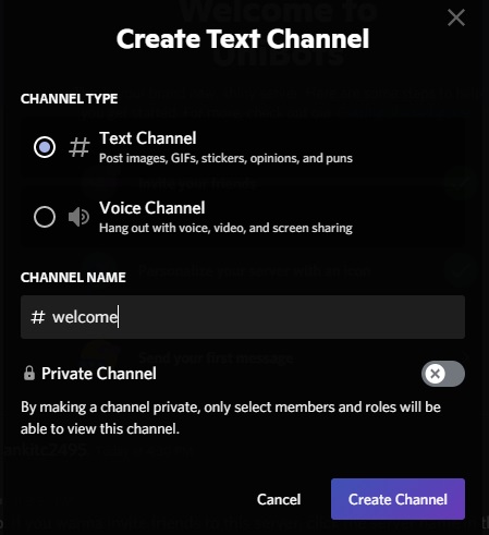 create Welcome Channel in Discord pc