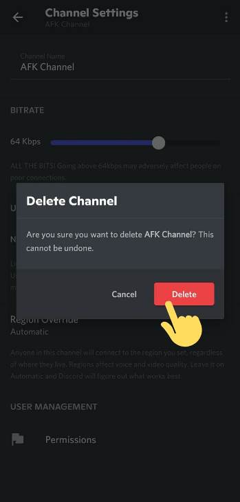 delete Voice Channel in Discord mobile