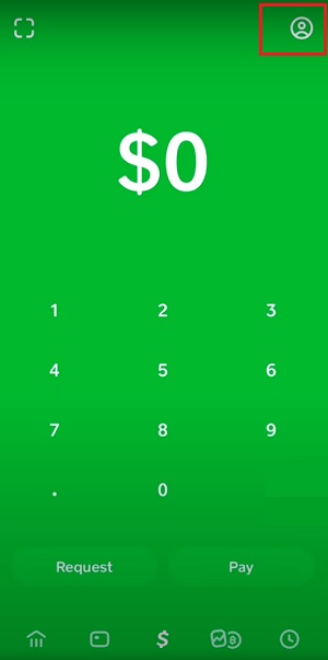 Profile icon on Cash App home page