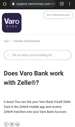 Does Varo bank have Zelle