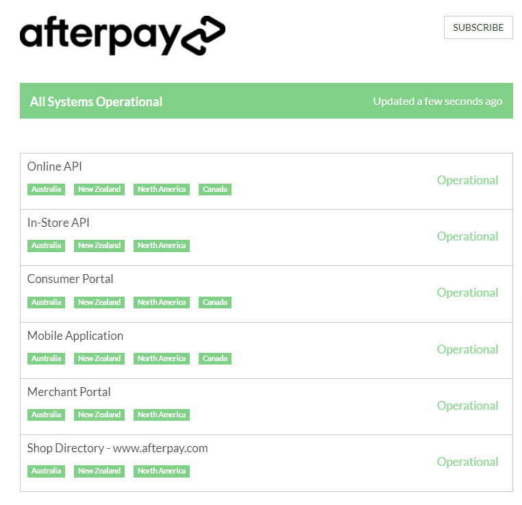 Afterpay Server Status
