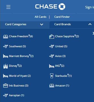 chase credit cards brands