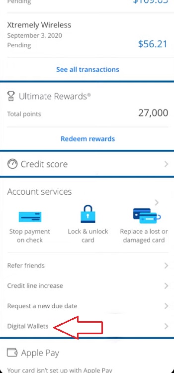 How to add Chase card to digital wallet without card