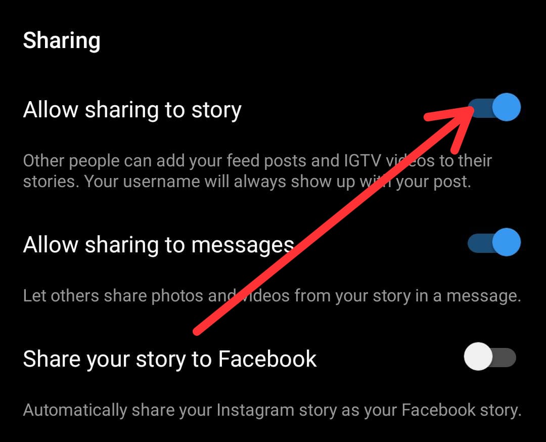 Allow sharing to story Instagram