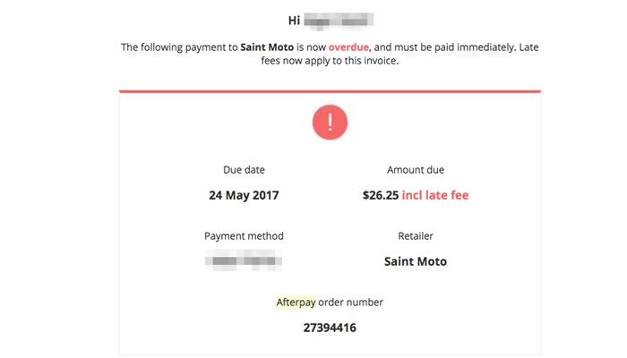 Afterpay late payment