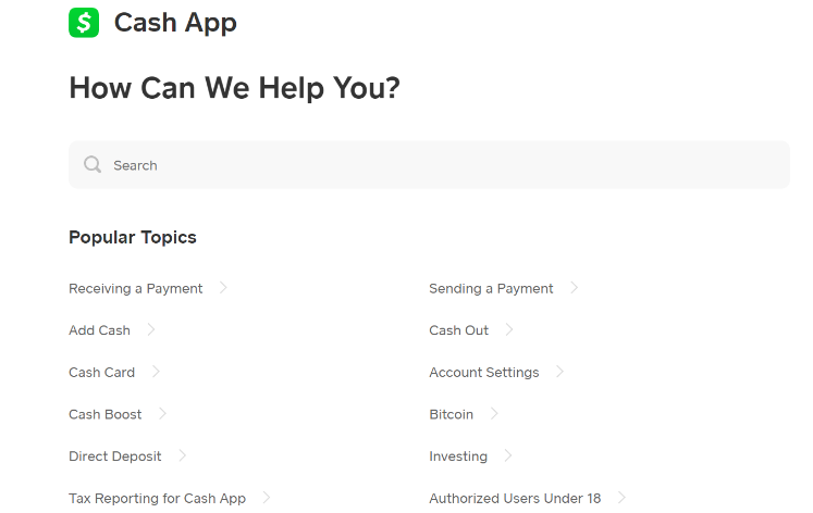 Cash App Support Page