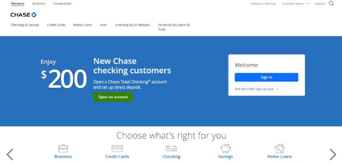 Chase Bank Home Page