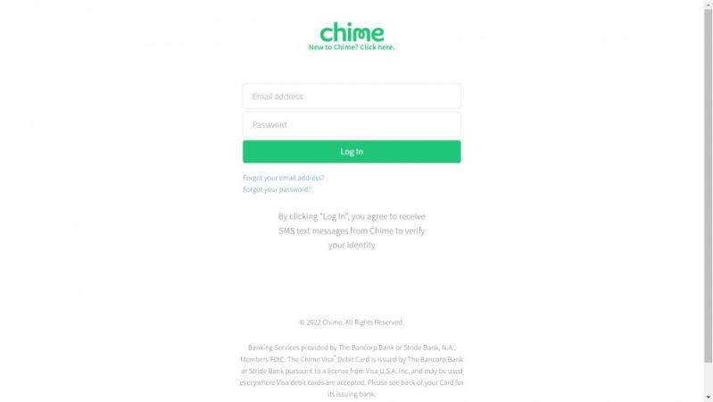 Chime login page