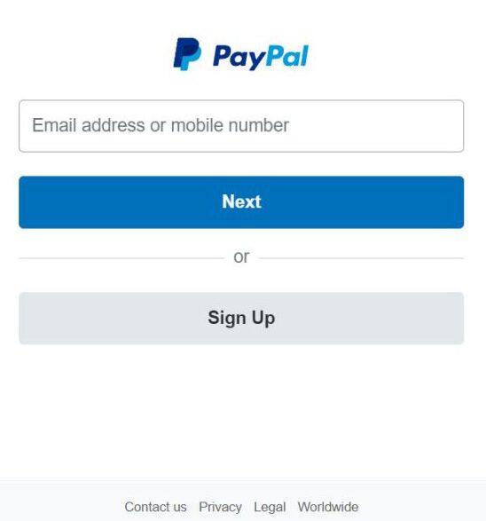PayPal login page