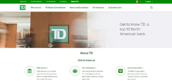 TD Bank Home Page