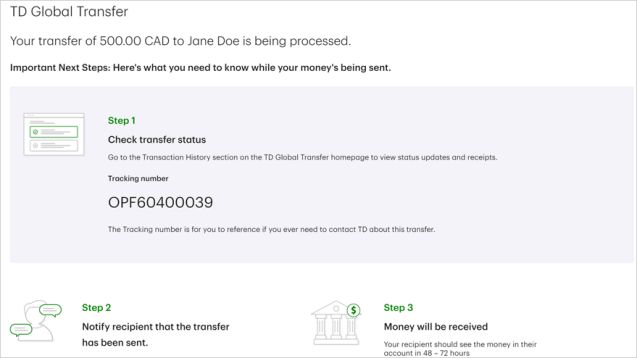 How to send TD Global Transfer 