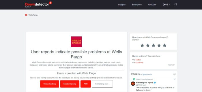 Wells Fargo Downdetector Page