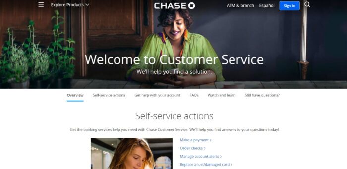 Chase Customer Service Home Page