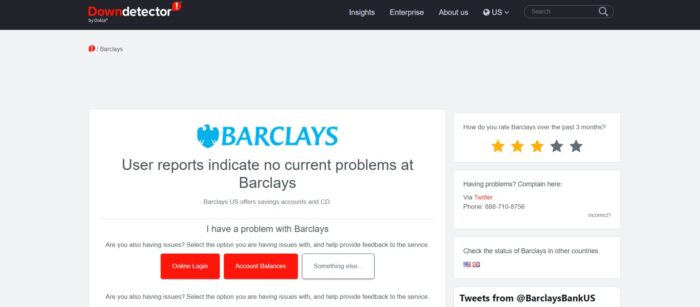 Down Detector Page of Barclays