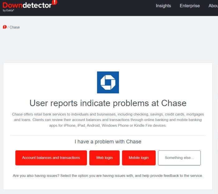 Down Detector Page of Chase