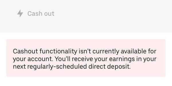 Uber eats Cashout error