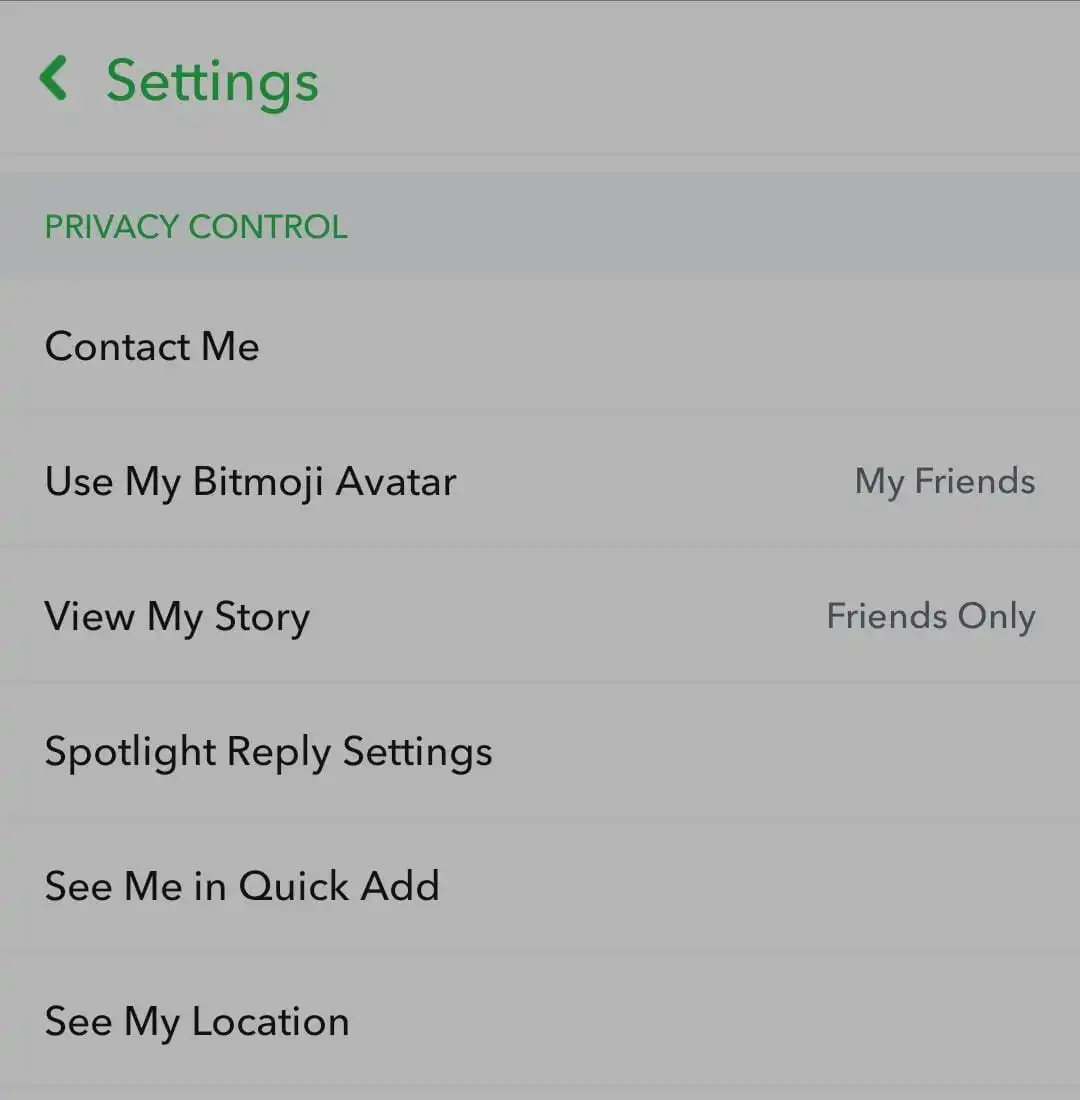 Contact Me option under Privacy Control on Snapchat
