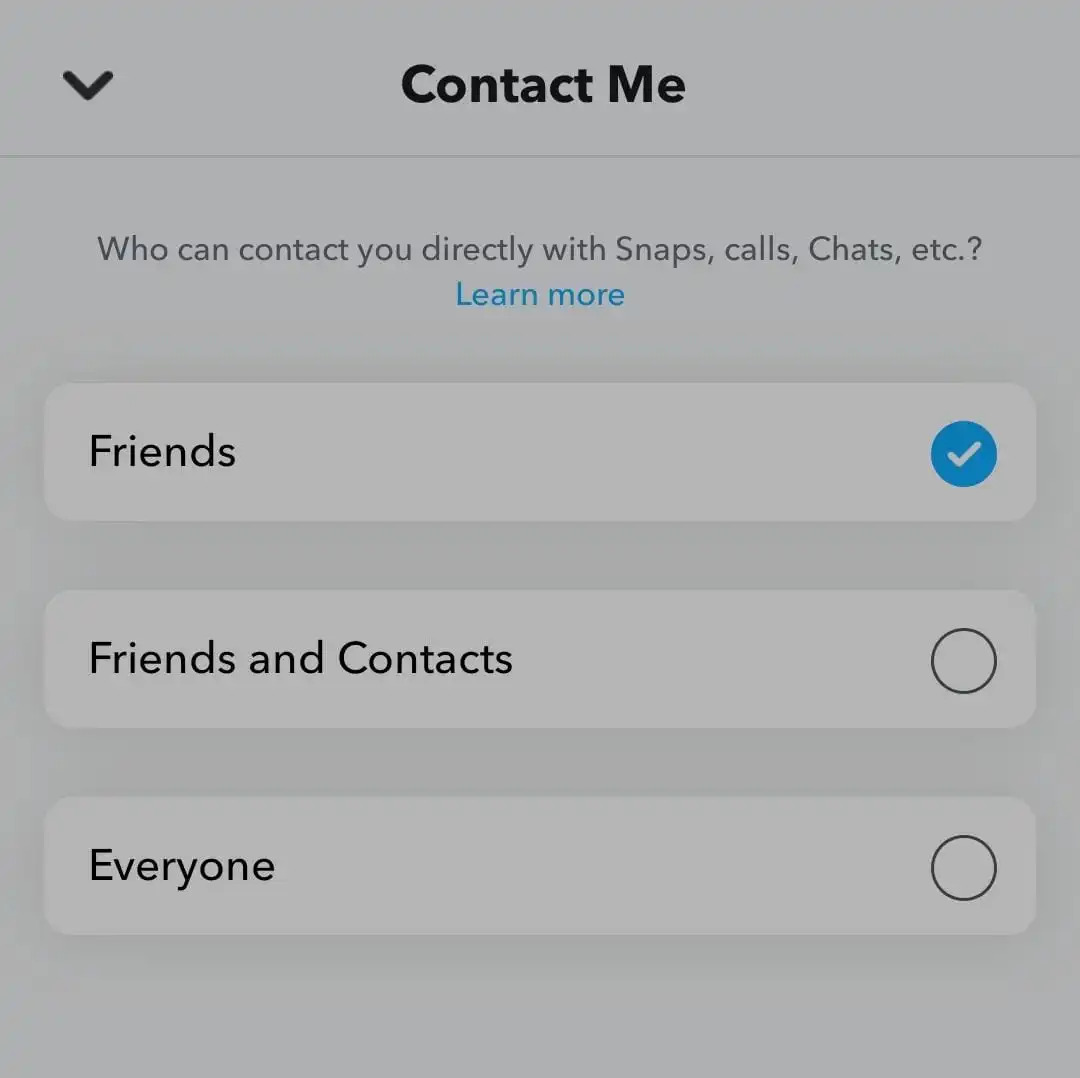 Setting Contact Me to only Friends on Snapchat