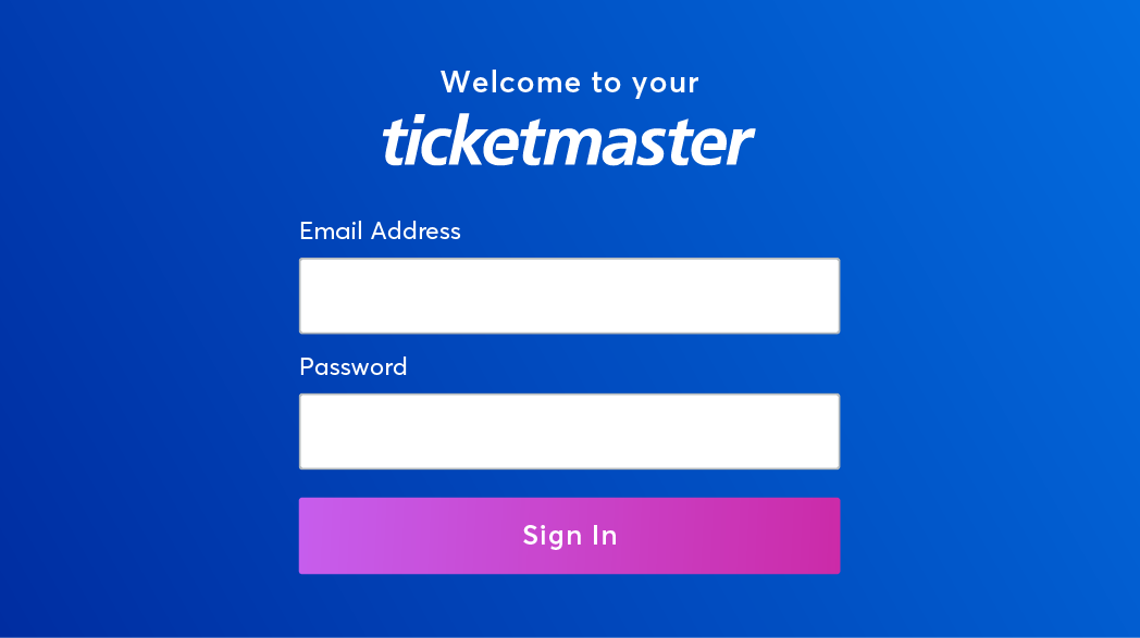 Ticketmaster sign in page