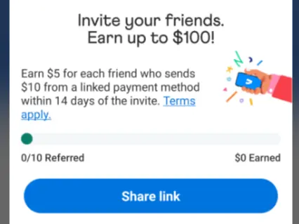 Share link button on Venmo