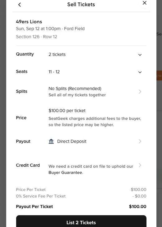 Listing tickets for resale on SeatGeek