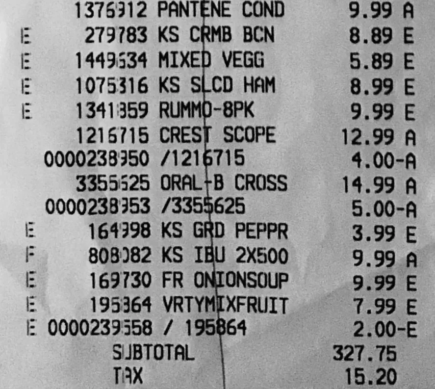 Costco receipt