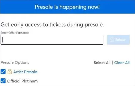 Field to enter the Ticketmaster presale code