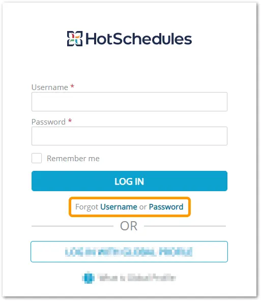 HotSchedules login screen