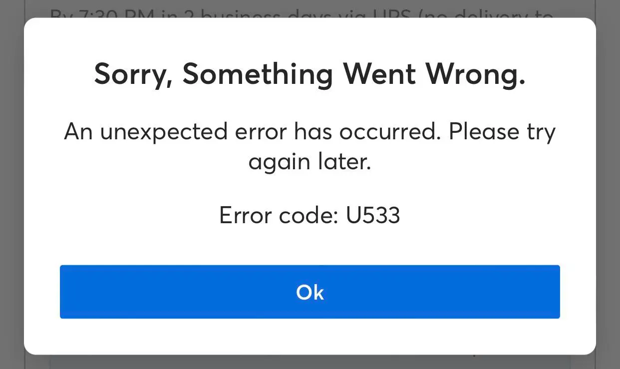 Ticketmaster error code u533