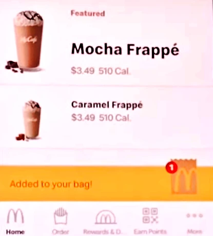 McDonalds app showing bag as usual